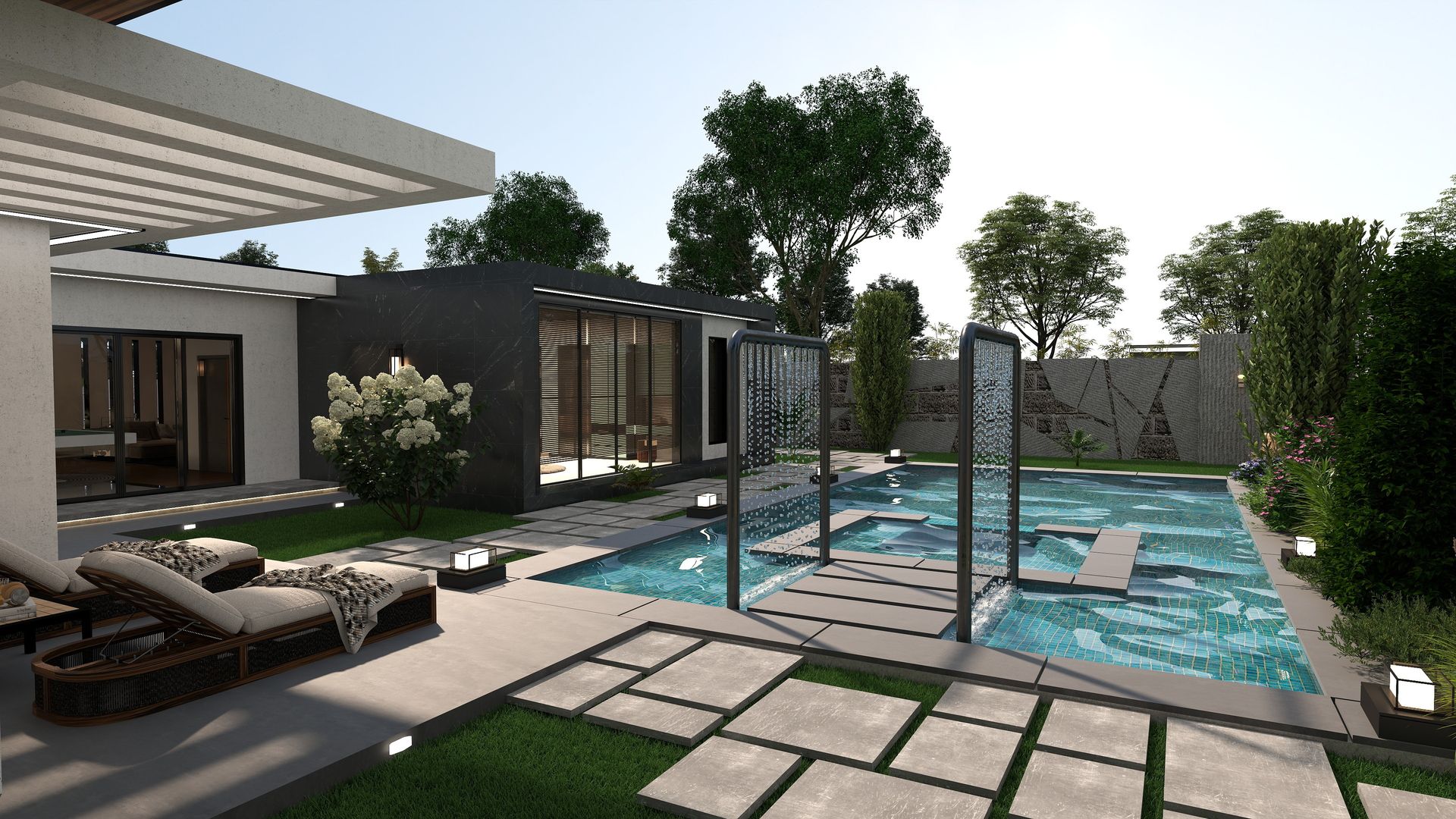 Backyard garden beautiful pool 