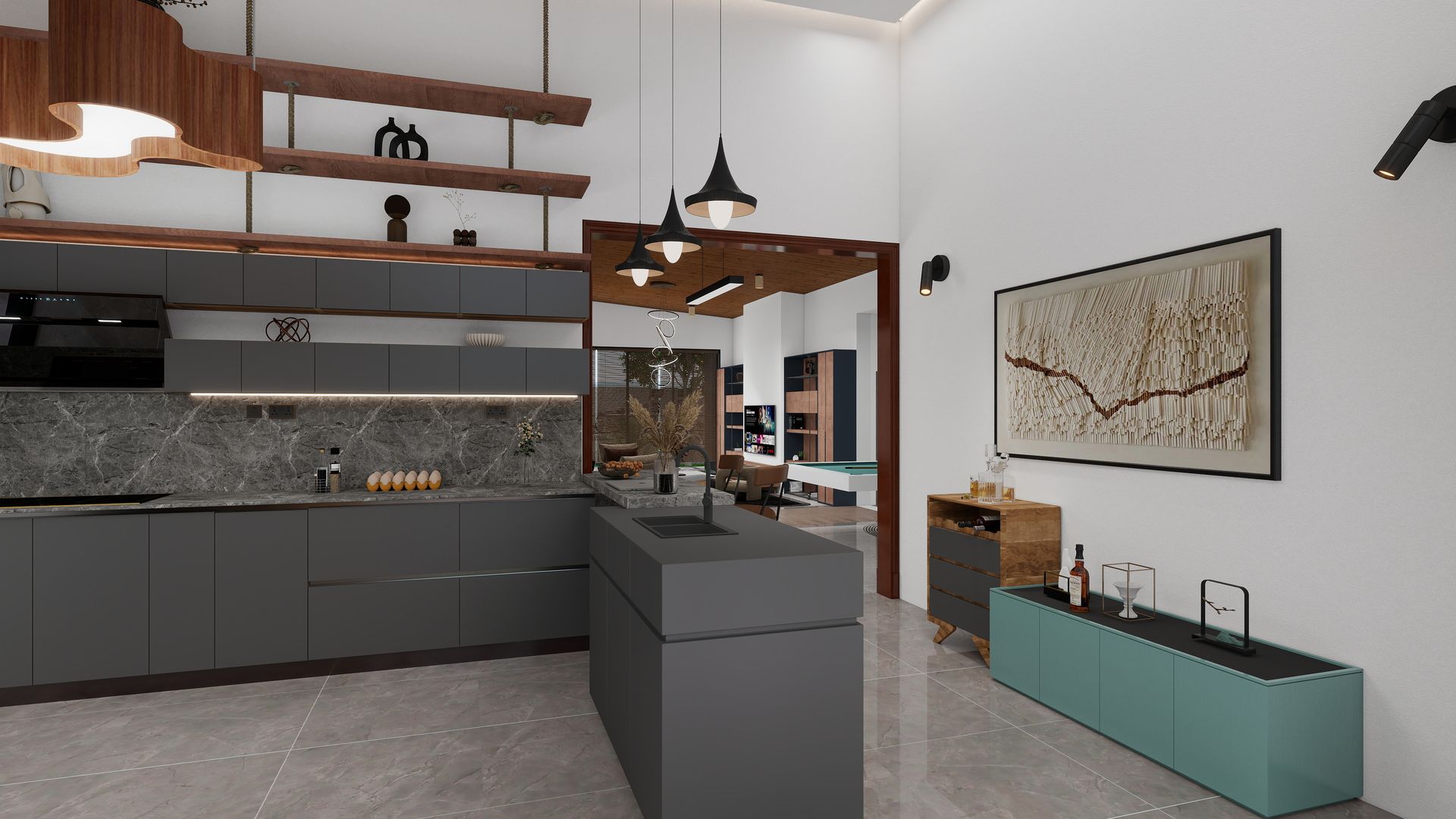 High ceiling kitchen design