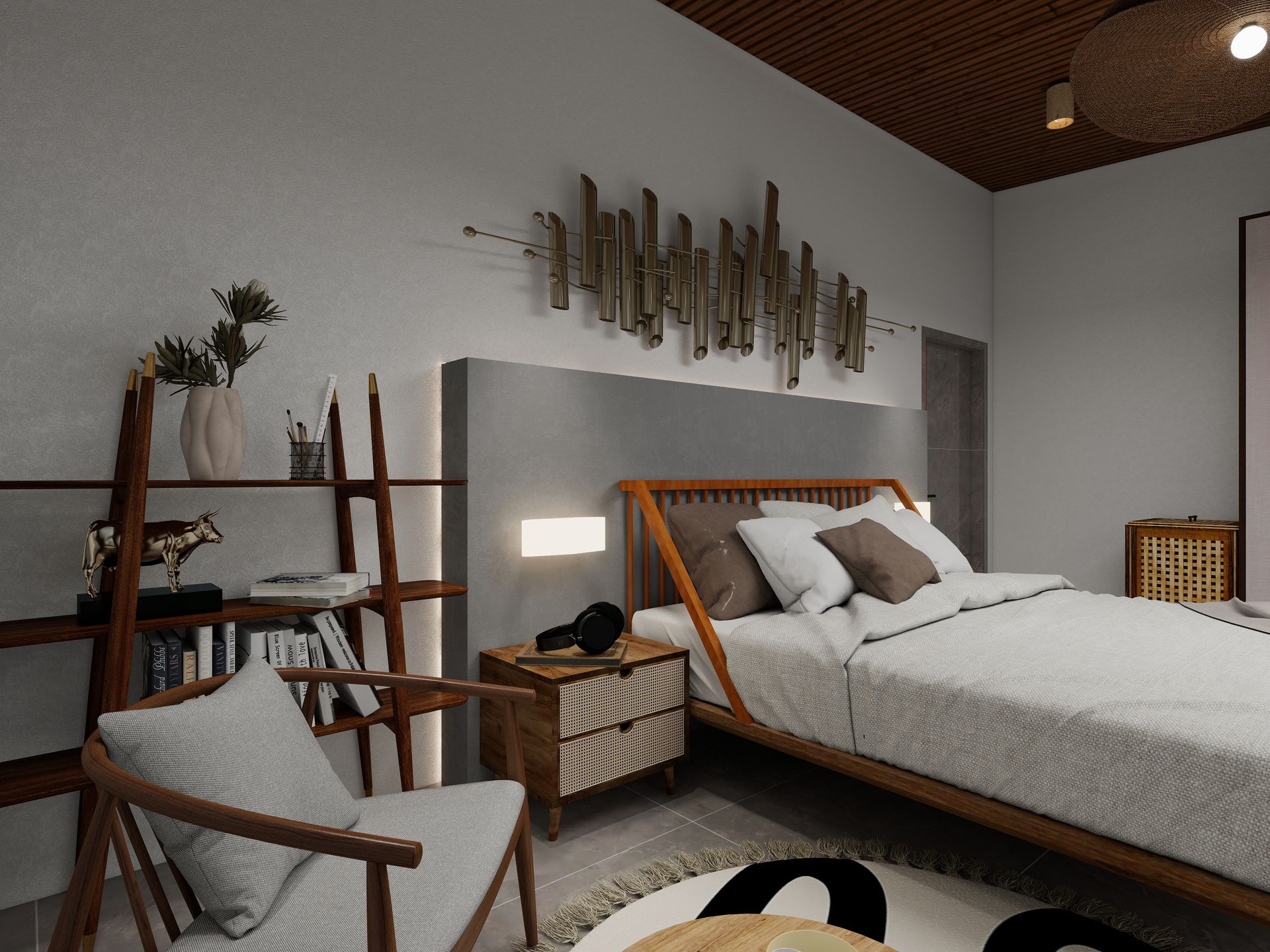 Minimalist bedroom design plane walls 