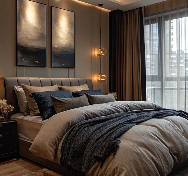 minimalist bedroom design warm colours 